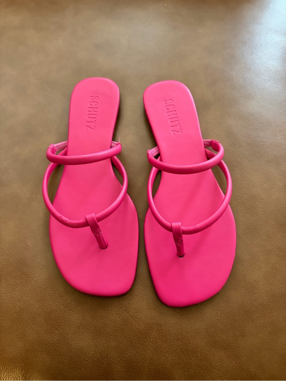 SCHUTZ Hot Pink Double-Ring Toe-Loop Slide Sandals